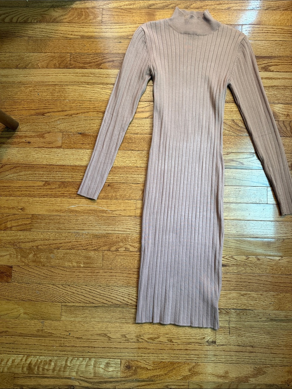 Fashion Nova Ribbed Long Sleeve Turtleneck Midi Dress in Mauve